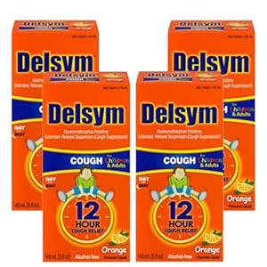 Delsym 12 Hour Cough Suppressant, Orange – 5 oz, Pack of 4