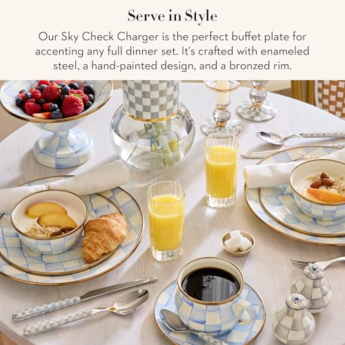Image of MACKENZIE-CHILDS Enamel Charger Plate, Light-Blue-and-White Sky Check