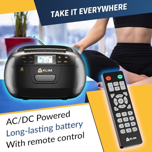 Image of KLIM CD Player & Cassette Tape Player, Bluetooth Boombox, AM /FM Radio, Stereo Sound, Remote, CD and Cassette Combo, Tape Recording, USB Drive, AUX, AC /DC Powered