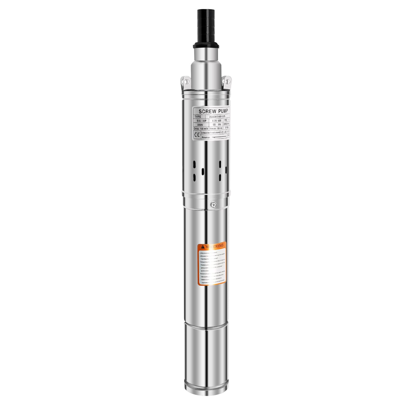 MINRS Bomba para pozos profundos, 240 V, 250 W, de acero inoxidable, caudal máximo 1600 L/h, bomba sumergible máx. altura de extracción de 80 m, bomba de tubo para pozos, riego de granjas, abrevadero