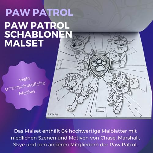 Paw Patrol Stencils Painting Set with 64 Colouring Sheets with 6 ...