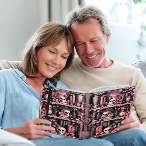 Image of Photo Album 4x6 120 Photos with Strong Elastic Band, Skull Bookshelf | Large Capacity Premium Leather Picture Album, Portable Wallet Albums Photo Book for Family Anniversaries Wedding Baby