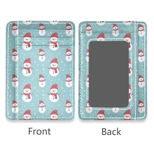 JUNZAN Slim Wallet Card Holders for Men Women Cute Cartoon Snowman Minimalist Front Pocket Wallets Small Card Case RFID Blocking2