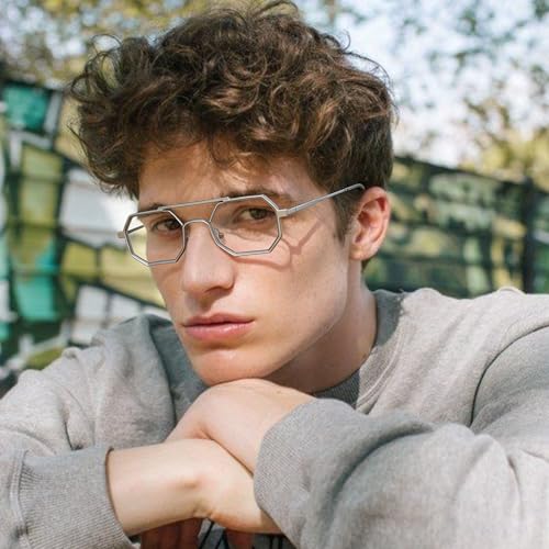 Image of Dollger Narrow Geometric Sunglasses for Men Small Octagon Square Metal Frame Shades Y2K Steampunk Stylish with UV Protection