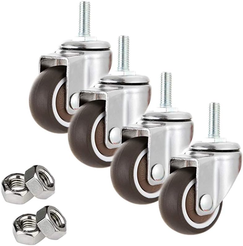 Rubber Casters with Brake Lock,Trolley Furniture Caster,Mute Caster,Universal 360 Degree Rotating Casters,with Threaded Rod,for Desk Chair Coffee Table Toy Shoes Bins,4pc,4swivel-1.5inch
