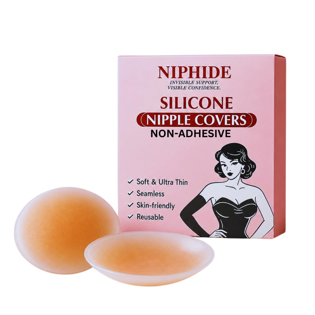 Soft & Ultra Thin Reusable Silicone Nipple Covers for Women | Non-Adhesive | 8-10 CM | Hypoallergenic | Champagne