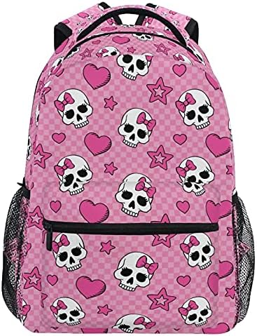 MNSRUU Student Travel School Backpack Pink Skull Bow Girl College Laptop Backpacks Business Computer Bookbags for Adult Teen