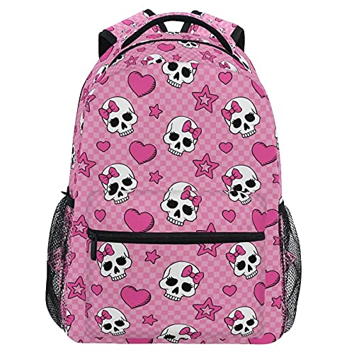 MNSRUU Student Travel School Backpack Pink Skull Bow Girl College Laptop Backpacks Business Computer Bookbags for Adult Teen