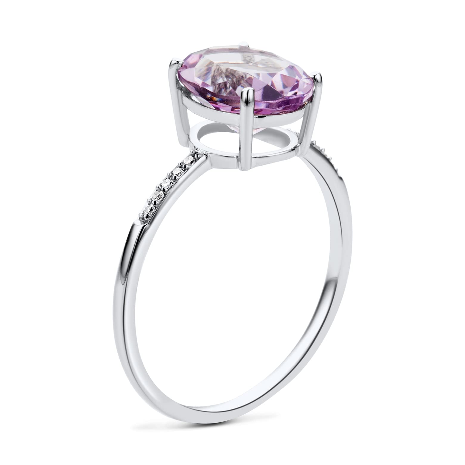 MIORE Edelstein Ring Damen aus Weißgold 9 Karat 375 mit Lila Amethyst Quartz 2.49ct und Diamant Brillianten, Verlobungring mit Schmuckkästchen zum Verschenken