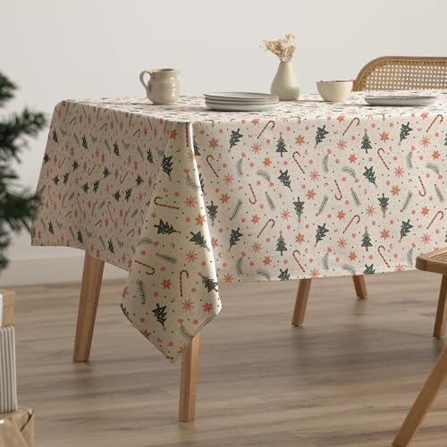 GAMUSI Mantel Navidad Antimanchas Algodón Mesa Comedor Decoración Navideña Rectangular Tacto Tela 160x240 cm