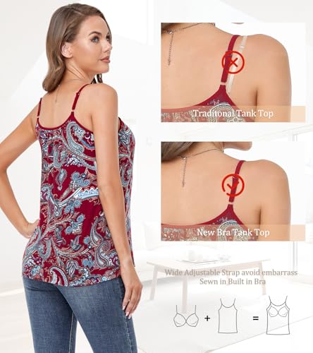 Image of Camisoles for Women with Built in Bra Adjustable Strap Tank Tops Cami Sleeveless Summer Tops for Workout Sleeping Traveling