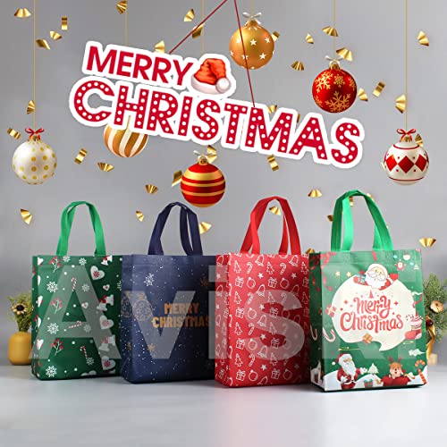 Lot de 4 sacs cadeaux de Noël avec poignées, sacs de Noël multifonctionnels en tissu non tissé pour emballage cadeau, fournitures de fête de Noël, 31 × 25 × 11,5 cm - Image 4