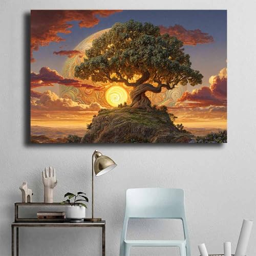 Image sur toile arbre de vie abstrait tableau salon vert 40x60cm décoration murale