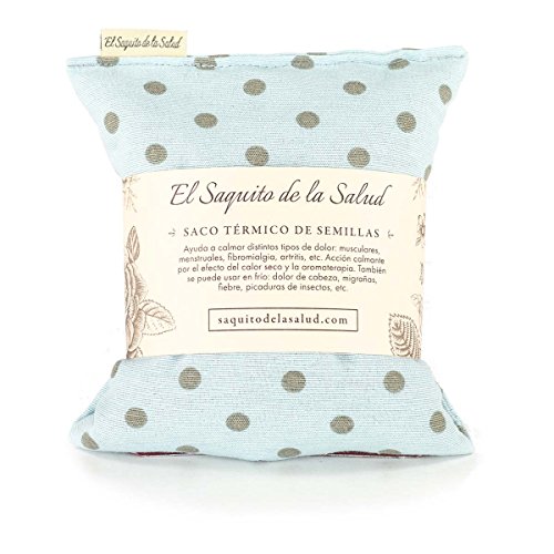 Saco Térmico de Semillas Aroma Lavanda, Azahar o Romero Tejido Azul Lunares (Lavanda, 23 cm)
