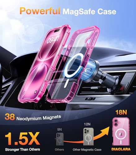 Image of Diaclara Designed for iPhone 16 Plus Case, Full Body Rugged Case with Built-in Touch Sensitive Anti-Scratch Screen Protector, Upgraded [Full Camera Protection] for iPhone 16 Plus 6.7 inch,Clear Pink
