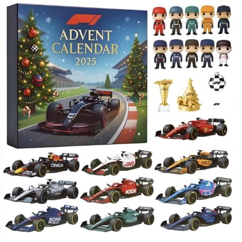 2025 Racing Advent Calendar: 24-Day Christmas Countdown with 2D Racing Team Ornaments - Holiday Surprise for Kids