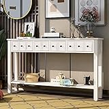 Merax 60' Long Console Sofa Table Sideboard with 2 Storage Drawers and Bottom Shelf for Living Room, Entryway/Hallway, Antique White