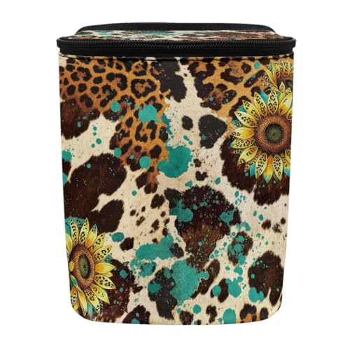 Image of Cow Sunflower Print Trash Bag for Car with Lid Multipurpose Trash Bin Waterproof Garbage Can Decoration Universal Car Interior Accessories