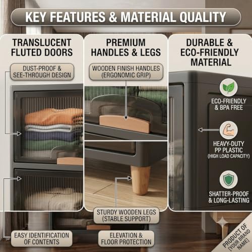 Image of YouCopia Collapsible Wardrobe, 5 Tier Foldable Plastic Clothes Storage Cabinet with Transparent Magnetic Doors, Dustproof Stackable Portable Wardrobe Organizer for Bedroom, Kids