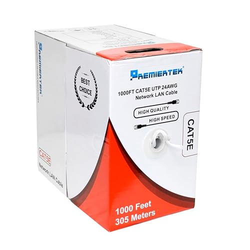 Miniatura 3 de Premiertek 1000 pies Cat5e 24AWG CCA UTP sólido 4 pares de cable LAN Ethernet de red a granel blanco (CAT5E-1KFT-W)