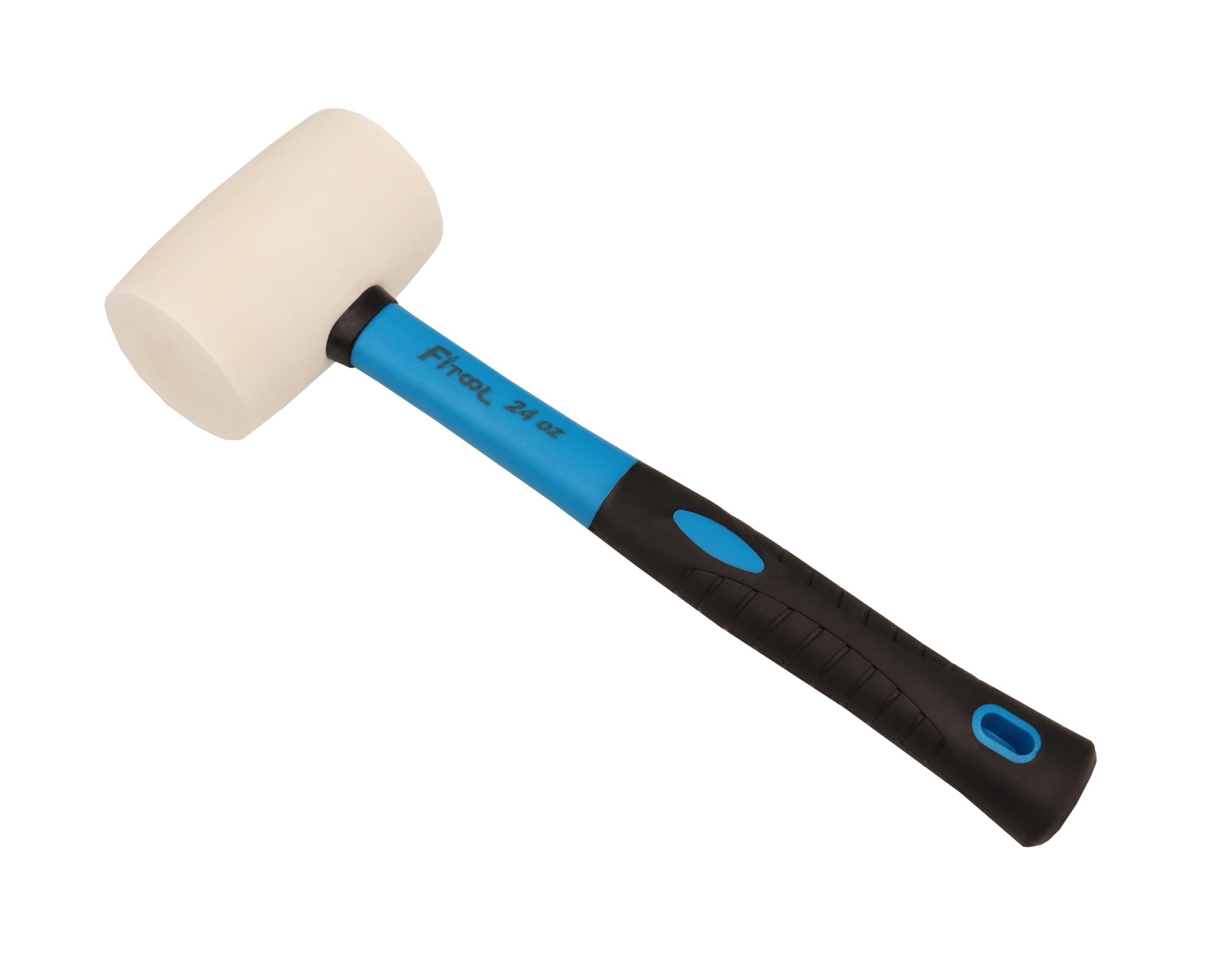 24-Ounces White Solid Rubber Mallet, Fiberglass Handle with Soft Rubber Grip, Total Weight 2.1LB, Non Marking Hammer (24oz)