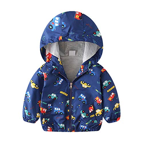 Toddler Boys Windbreaker Long Sleeve Windproof Outwear Casual Zip Hooded Jacket (Navy, 3-4 Years)