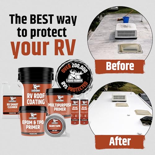 Liquid Rubber RV Roof Sealant- Professional-Grade Solar Reflective Flexible Waterproof Membrane Coating for EPDM, TPO, Fiberglass & Aluminum Camper & Travel Trailers- Brilliant White, 1 Gallon