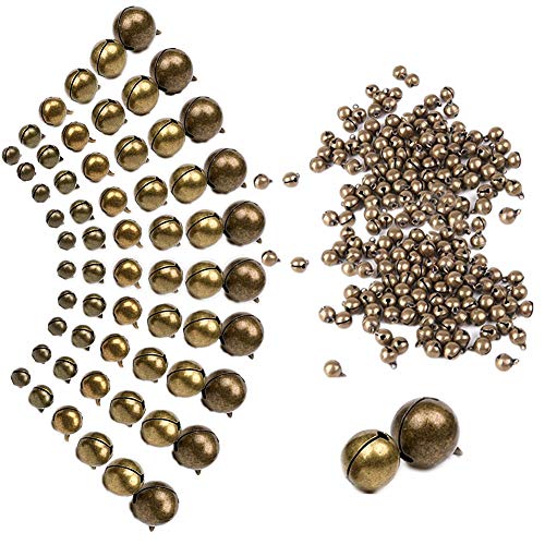 112pcs Assorted 9 Sizes Antique Bronze Jingle Bells Sleigh Bell Charms Beads Pendants for Bracelet Necklace Jewelry Making Dream Catcher Hairband Christmas Decorations Craft Supplies