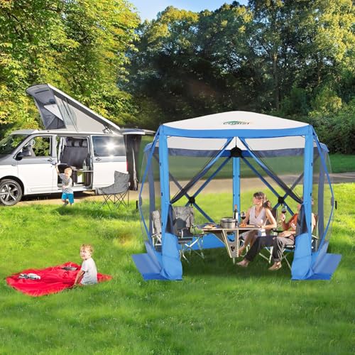 Image of COBIZI 10x10 FT Pop up Gazebo, Popup Canopy Tent,Instant Screened in Gazebos, Waterproof Portable Outdoor Small Screen Tents Sun Shelter,carpas para Patio for Camping, Garden and Backyard,Blue