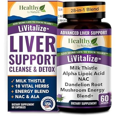 LiVitalize 28-in-1 Liver Health Support with Milk Thistle Liver Cleanse & Detox Supplement - Dandelion NAC Alpha Lipoic Acid Artichoke Reishi Chaga Turkey Tail Mushroom Formula 1540mg, 60 Capsules