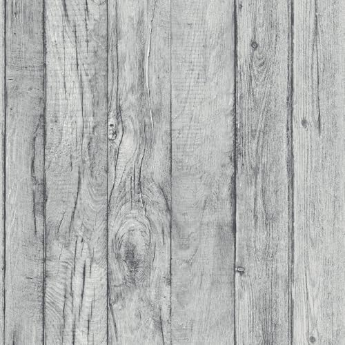 Grandeco Rustic Country Wood Effect Textured Wallpaper, Charcoal Grey