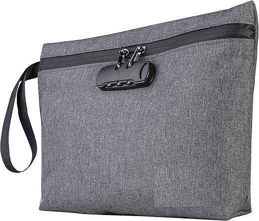 Image of MeRaYo Document Organizer Bag Document Bag Document File Bag Document Waterproof Bag with Lock Document Holder Travel Document Organizer, Grey