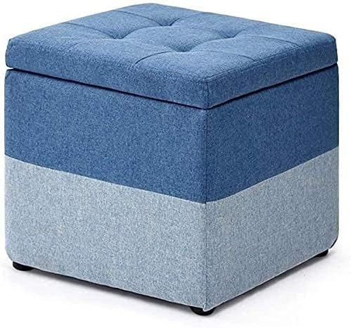 Cubo cuadrado de madera maciza tapizado en azul con acabados premium para salón