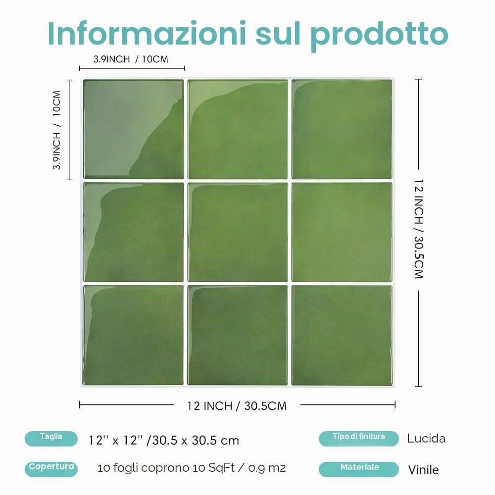 Commomy Più Spessi Paraschizzi Cucina Adesivo, 10 pezzi, 30,5 x 30,5 cm | Piastrelle Mattonelle Adesive Bagno Vinile 3D Metro, Adesivi per Piastrelle Cucina Impermeabili