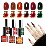 Vernis à Ongles d'Automne - Set de 6 Couleurs de Résine Ambre pour Ongles | avec Pinceau et Thème Hiver Ambré,pour Hommes Adolescente Dame Mère Spectacle Événement Formel