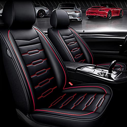 Leather Seat Cover Custom Fit for Ford Ranger 2007 2008 2009 2010 2011 2019 2020 2021 2022 2023 Faux Leather Car Seat Protector Compatible Airbag Vehicle Cushion Covers 2 Front Seat Black&Red