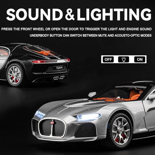 Image of SPITEN 1 /24 Bugatti Toy Car Exclusive Alloy Metal Pull Back Die-Cast Car Scale Model With Sound Light Mini Auto Toy For Kids Metal Model Toy Car With Sound And Light, Multicolor