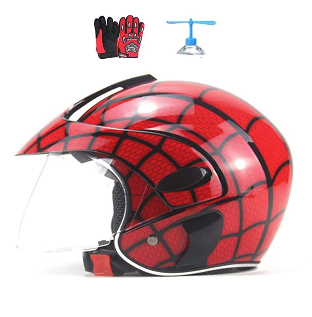 Casque De Moto pour Enfants, Spider Web Kids Half Casque Glove Cycle Électrique Cycle De Vélo Scannée Scooter Casque Casque Boys Garçons Enfant Âgé De 3 À 8 Ans