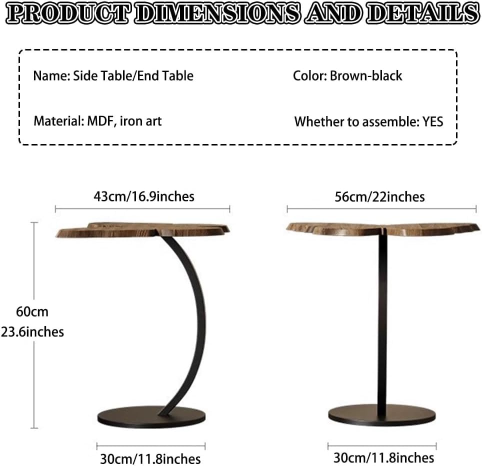 Image of Owme Adjustable Table Stands Couch Side Table, Swivel TV Tray Table, 360 Top Moving C-Shaped End Table, Small Center Table for Home Office Balcony | Storage Organizer (Nut Brown, Butterfly)