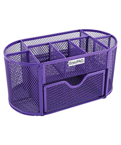 Easypag Desk Organizer Mesh Desktop Office Supplies Multi-Functional Caddy Pen Holder Stationery With Drawer,Purple #TOP2