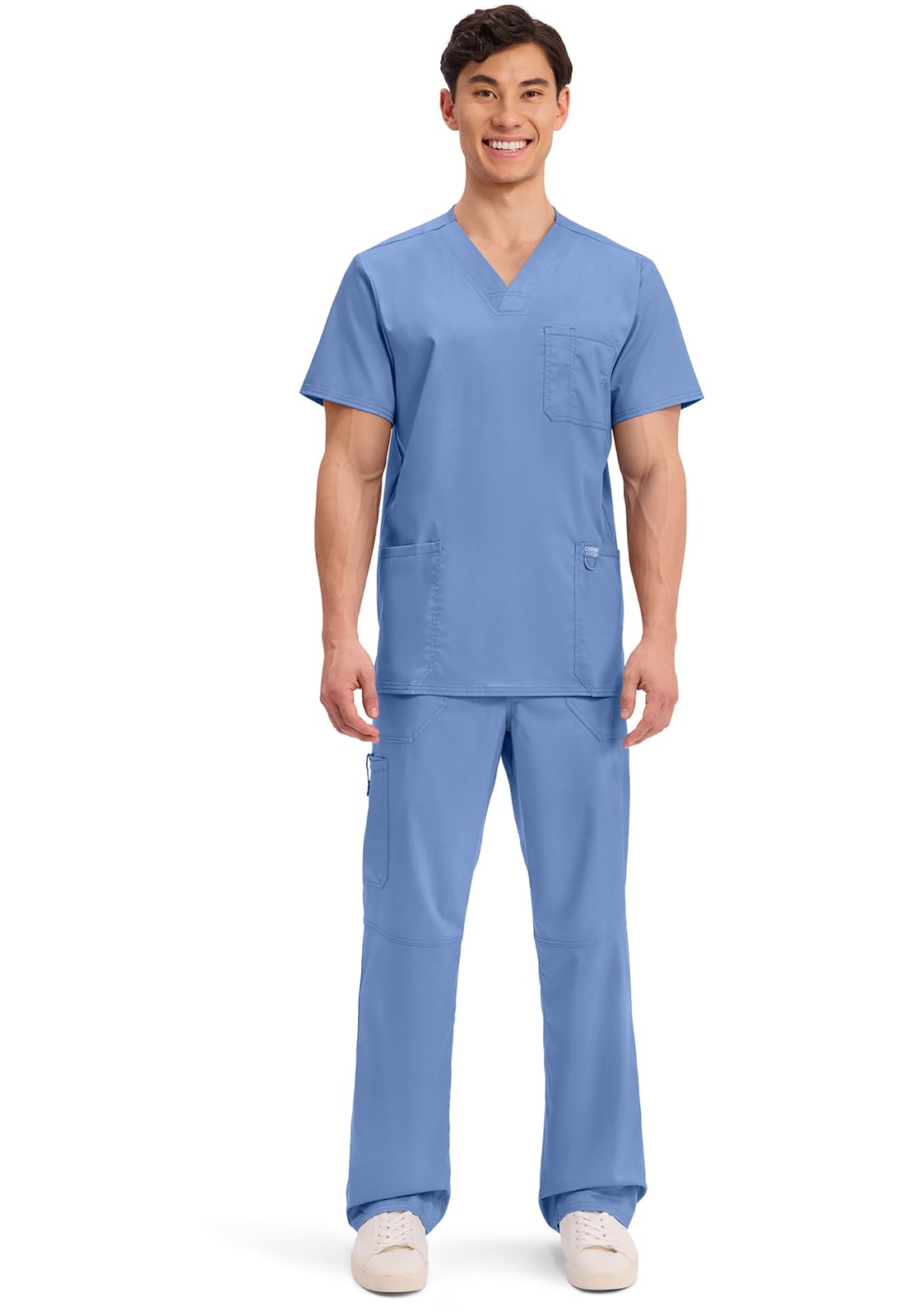 Damen-Schlupfkasack, Workwear Revolution WW670, V-Ausschnitt, Oberteil mit Hosenschlitz WW140, Ciel- M-Oberteil/S-Hose