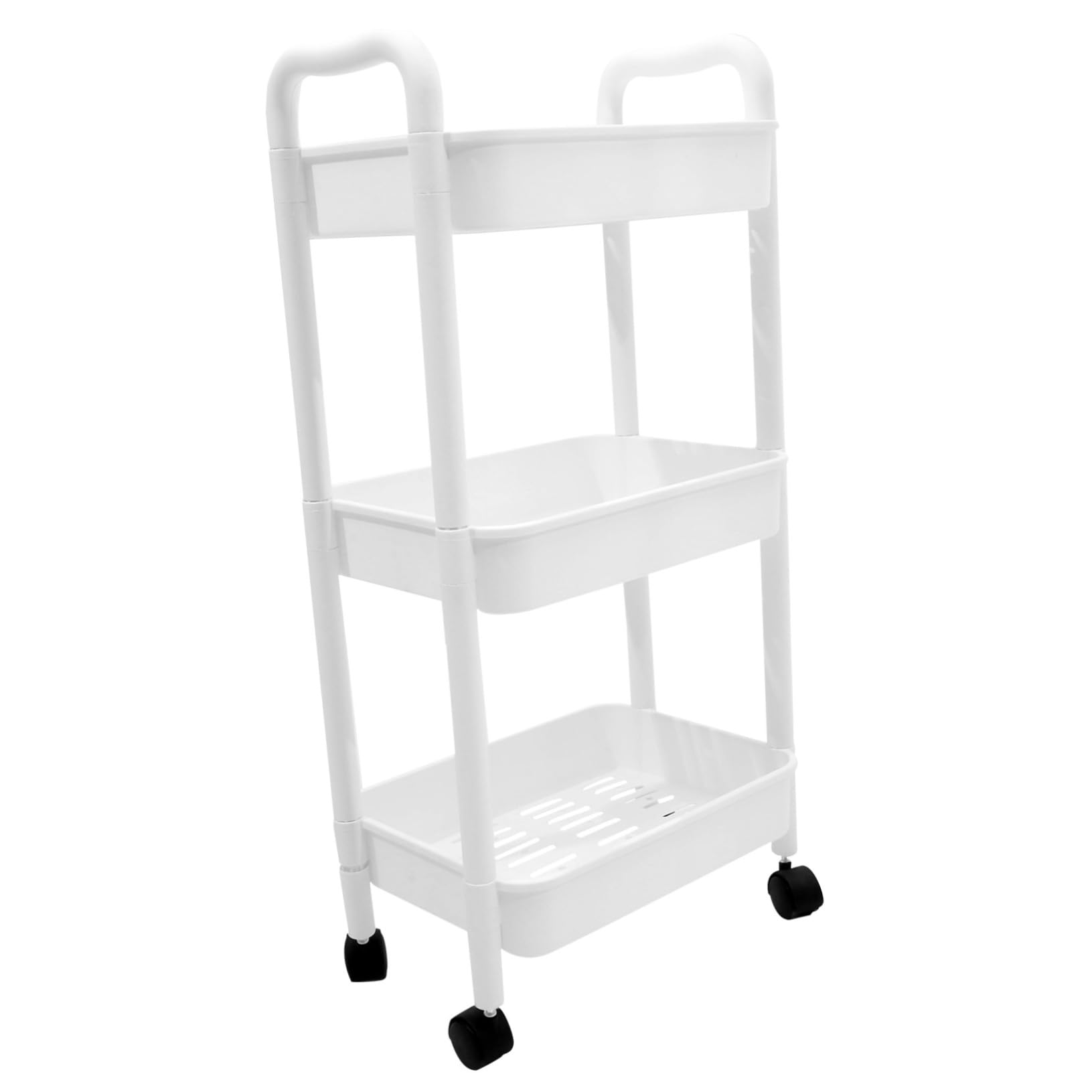 UKCOCO Carrello Portaoggetti Multiuso con Ruote, Scaffale a 3 Ripiani in Plastica Bianca, Mobile Organizer per Cucina, Bagno, Ufficio e Saloni di Bellezza