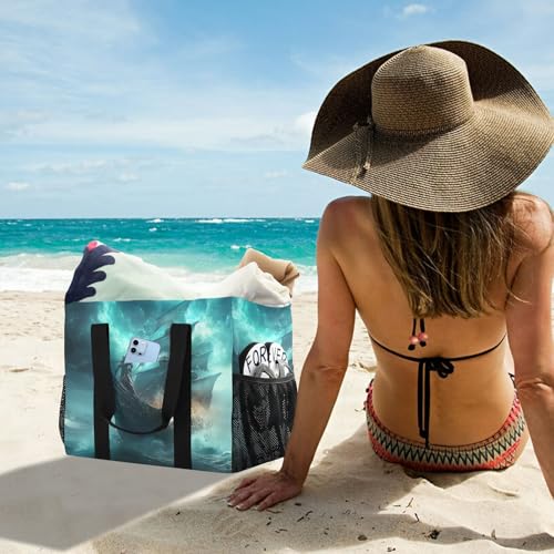 Ship Sea Storm Large Tote Bags for Women Canvas Tote Purse Reusable Grocery Bags Top Handle Handbags for Travel, Work2