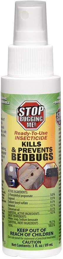 Stop Bugging Me! 3oz Bed Bug Killer and Repellent. Non-Aerosol Fingertip Travel Spray
