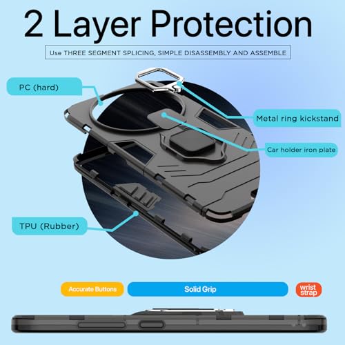 Image of Pikkme D5 Tough Armor Bumper Case | 360 Protection Case | Ring Holder Stand Back Cover for Vivo X200 5G (Black)