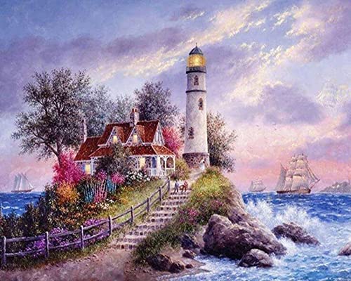 Peinture au diamant 5D de phare marin en broderie strass 30x40 cm