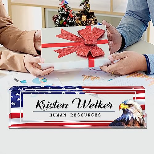 Image of Name Plate for Desk, Desk Name Plate Personalized, Office Decor for Women Men, Acrylic Desktop Accessories, Office Appreciation Gifts for Boss Social Workers Teacher Employee Nurse (Flag B)