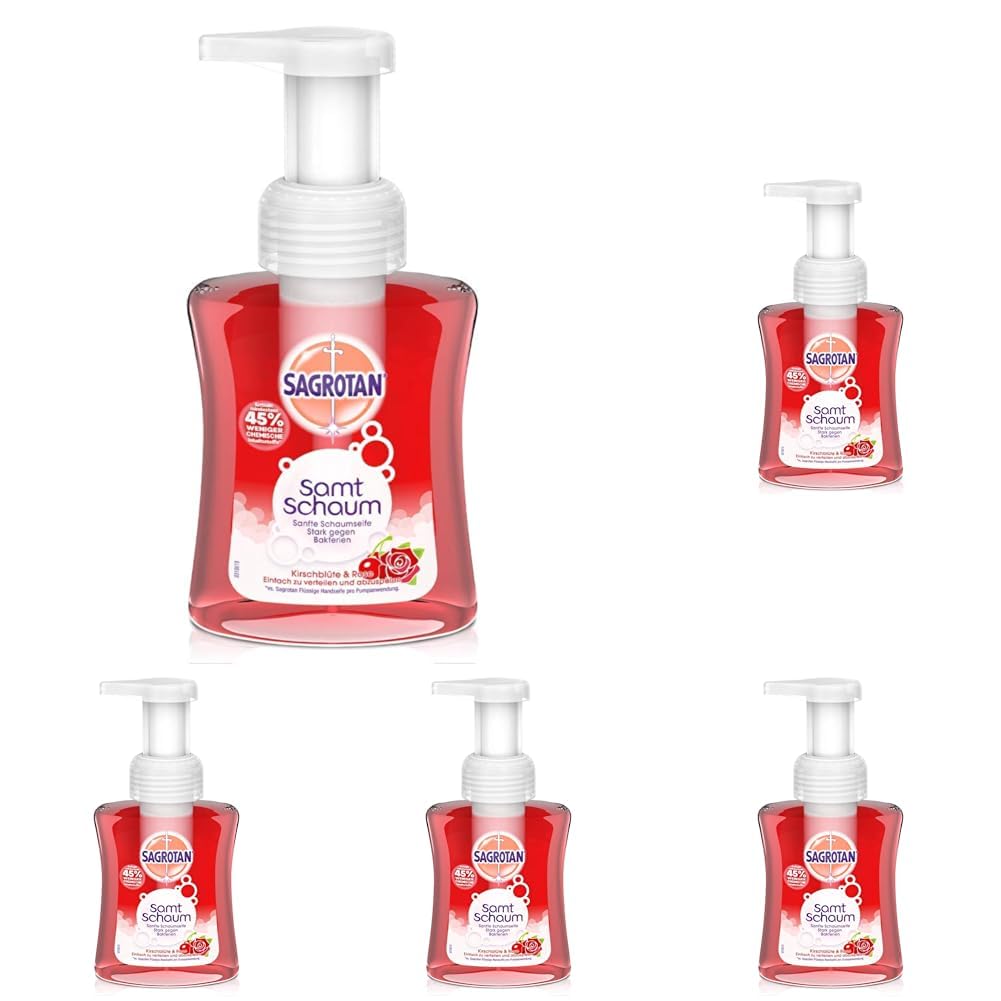 Sagrotan Samt-Schaum Seife Kirschblüte & Rose – 1 x 250 ml Schaumseife im Seifenspender (Packung mit 5)