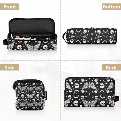 Bolsa de viaje y manta resistente al calor para herramientas de cabello, estuche portátil para planchas, alisadores y rizadores, con diseño de calaveras negras y blancas miniatura 5