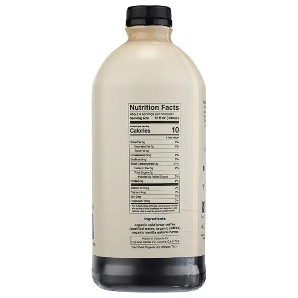 Pop & Bottle Organic Unsweetened Vanilla Cold Brew Coffee 2